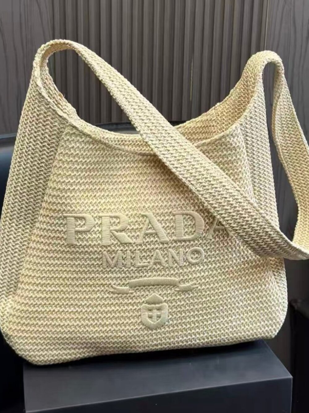 Prada Raffia Hobo Tote Bag